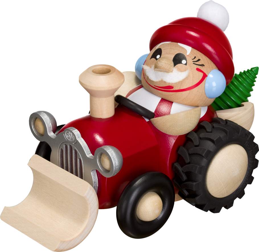 Kugelräuchermännchen Weihnachtsmann im Traktor