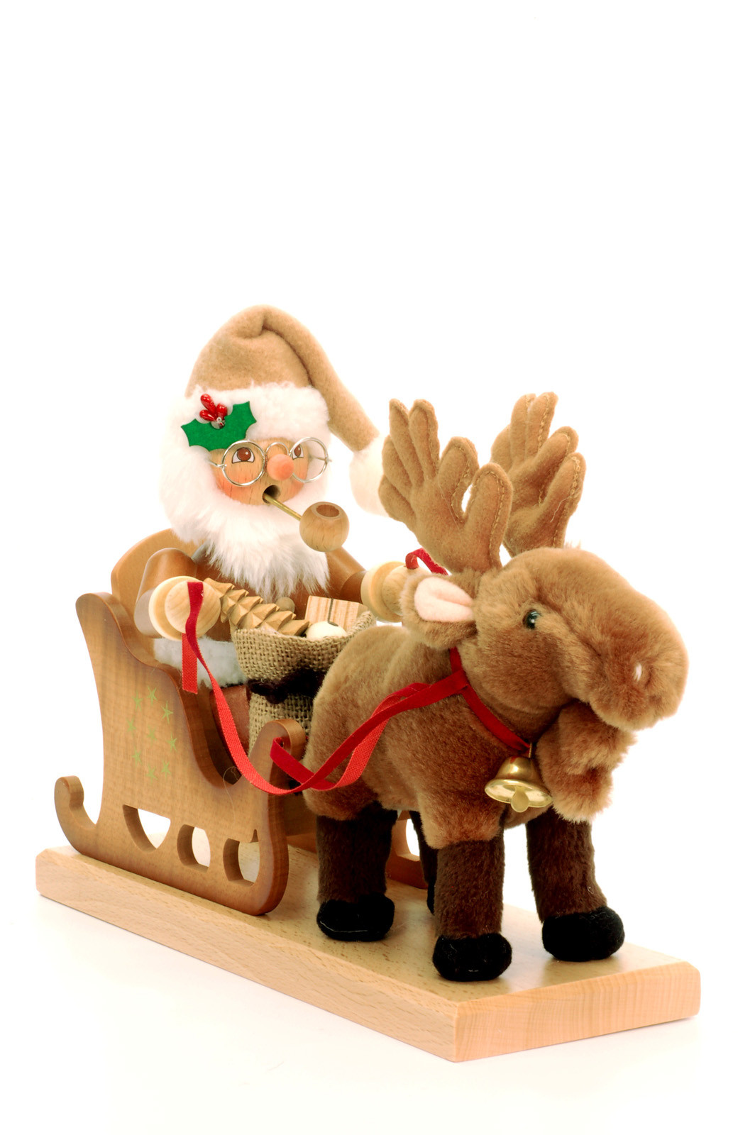 Räuchermännchen Weihnachtsmann mit Schlitten natur Drechsel - Erzgebirgskunst