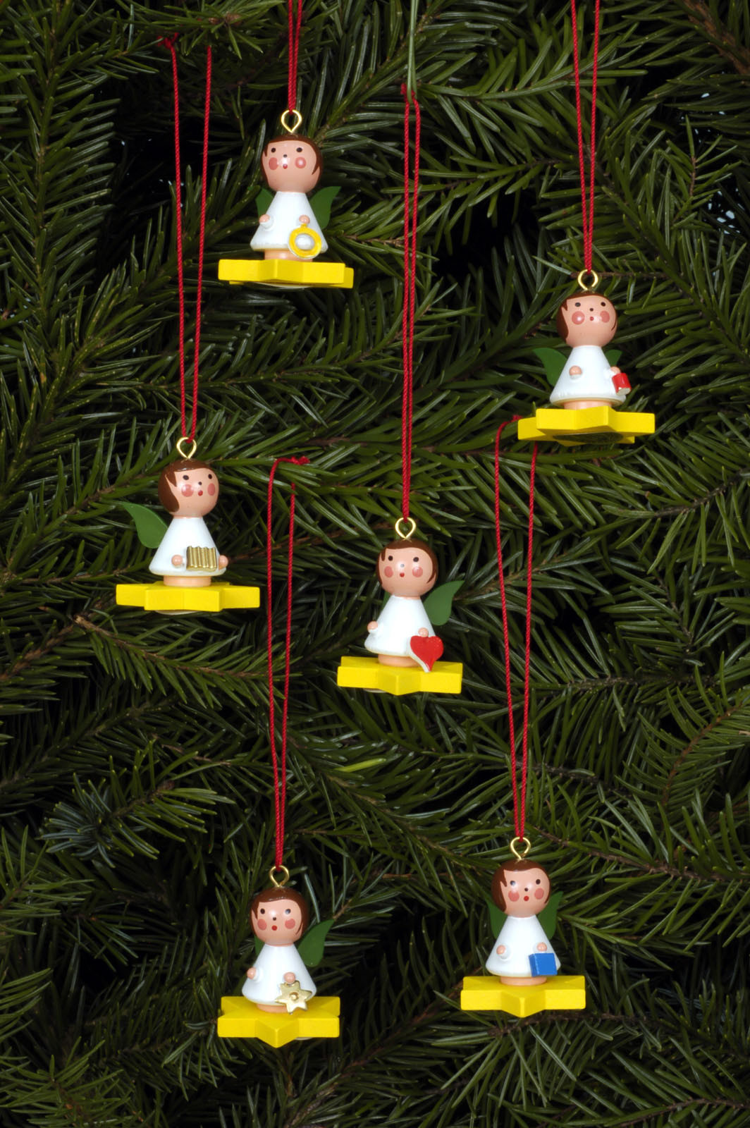 Baumbehang Miniengel auf - 6-teilig Drechsel Erzgebirgskunst Stern