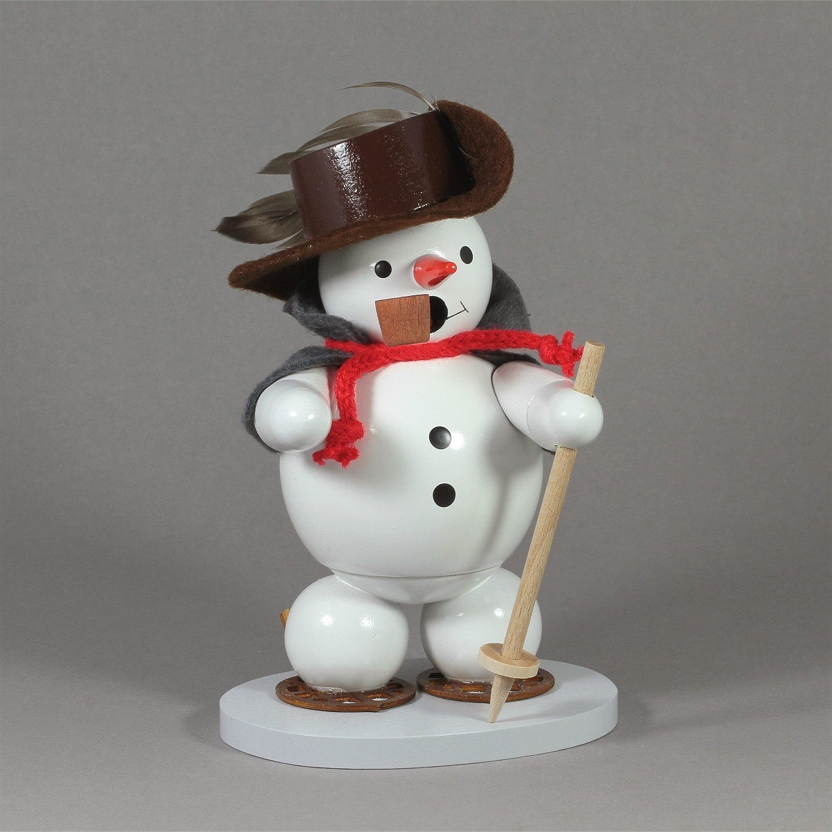 Räuchermann Schneemann mit Schneeschuhen - Erzgebirgskunst Drechsel