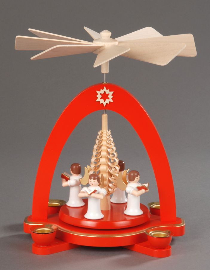 Spanbaum mit Pyramide 4 Drechsel rot Erzgebirgskunst Engel -
