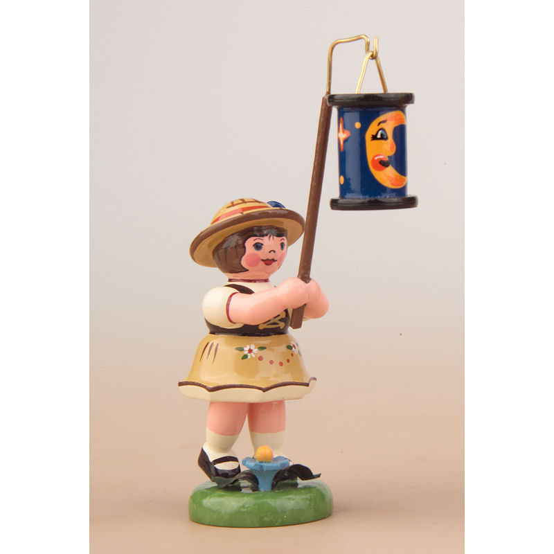 Lampionkind Mädchen mit blauen Mondlampion,Miniaturen Hubrig Erzgebirge,307h0034