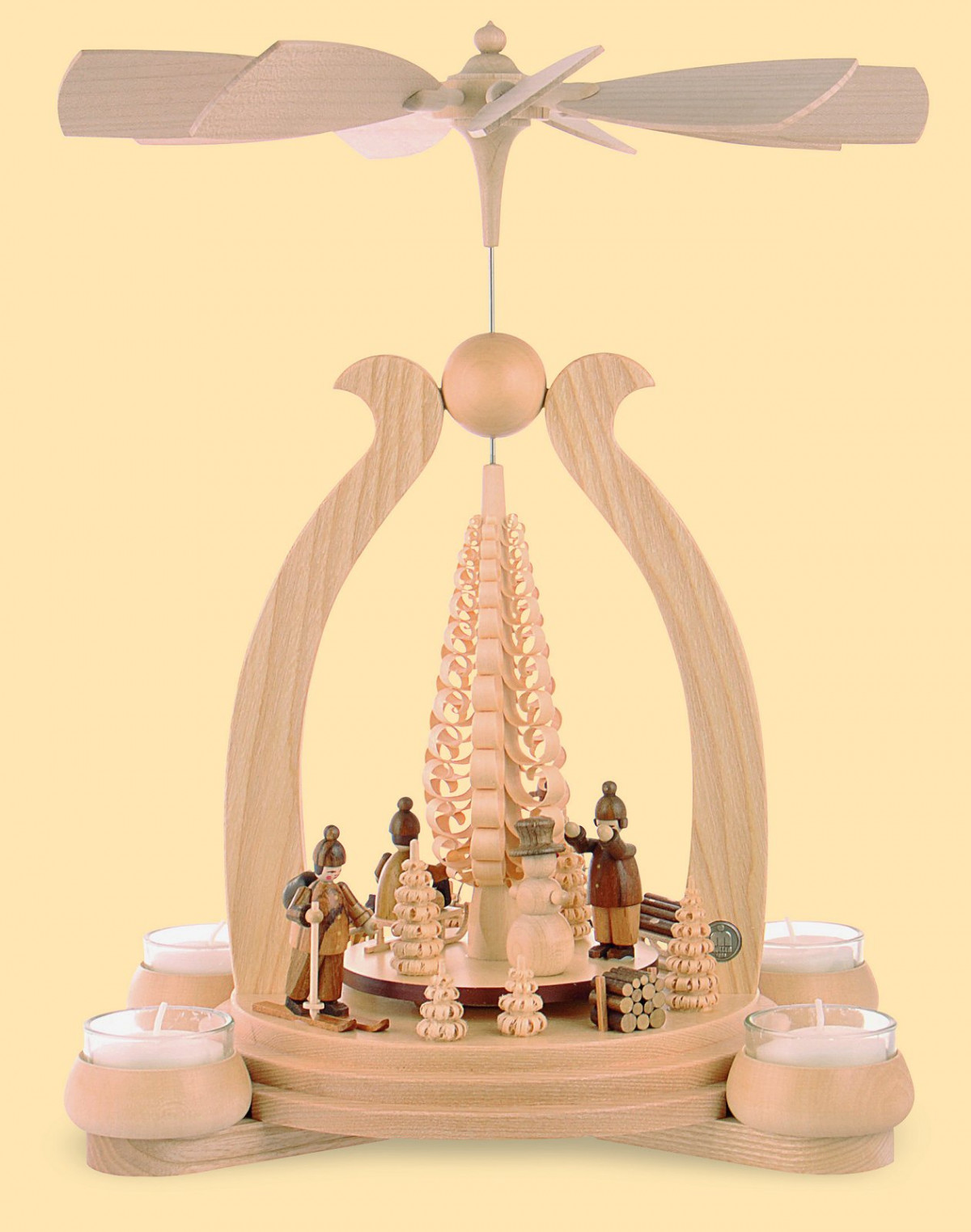 Teelicht Bogenpyramide Wintermotiv Erzgebirgskunst Drechsel