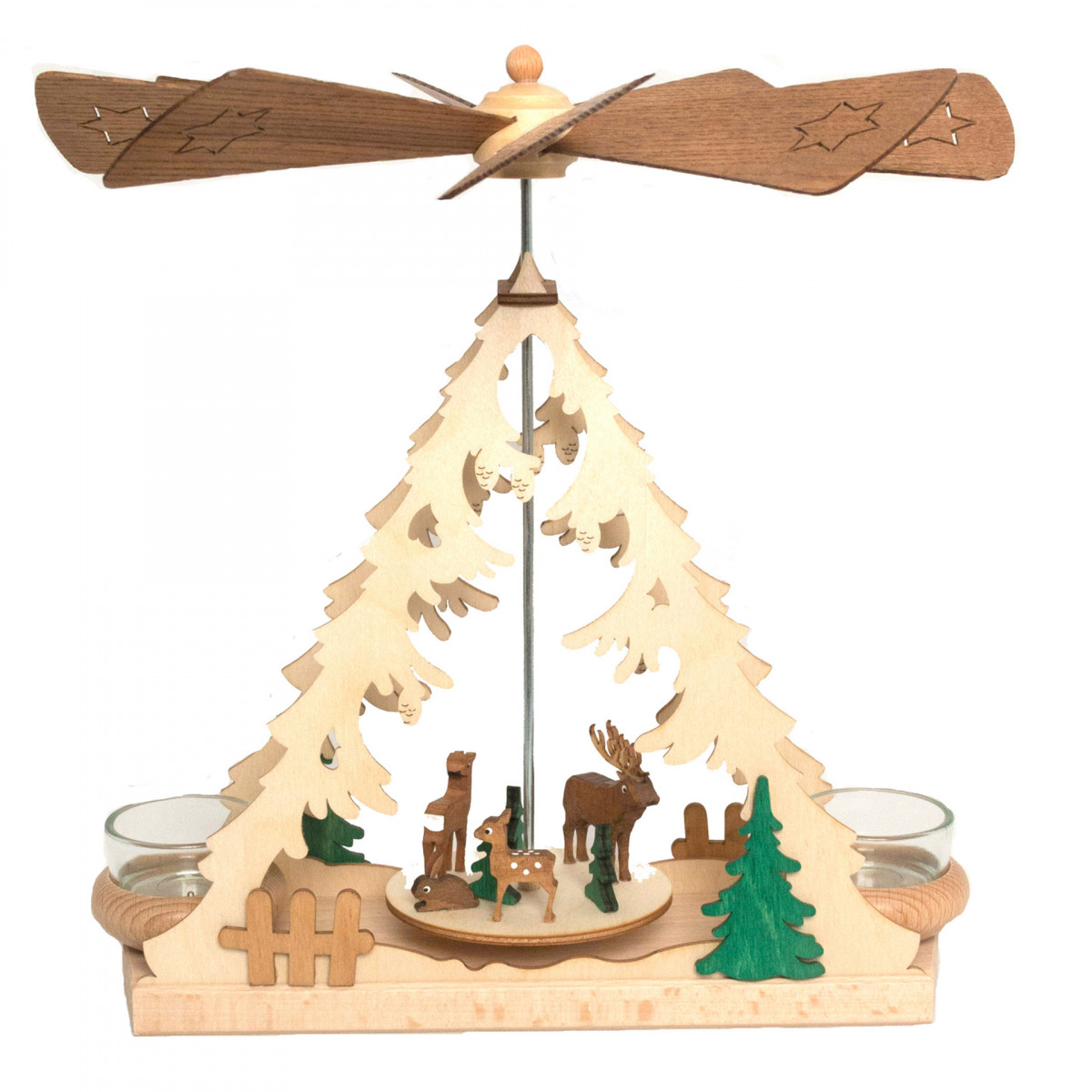 Teelichtpyramide mit Waldtieren Erzgebirgskunst Drechsel