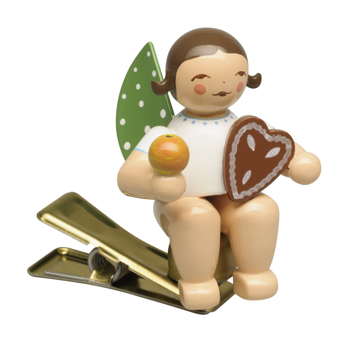 Engel mit Lebkuchen und Apfel auf Klemme - Erzgebirgskunst