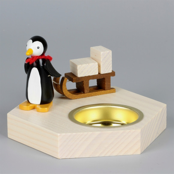 Teelichthalter Pinguin mit Schlitten