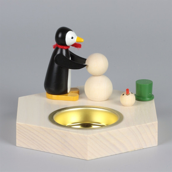 Teelichthalter Pinguin mit Schneemann