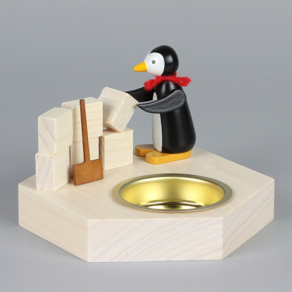 Teelichthalter Pinguin beim Iglu-Bau