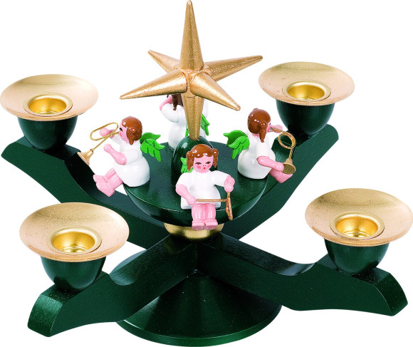 Adventsleuchter grün mit Engel, klein - Auslaufartikel