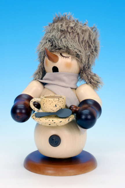 Räuchermännchen Schneemann mit Kaffeetasse natur