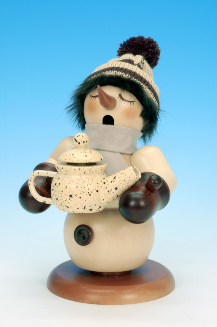 Räuchermännchen Schneemann mit Kaffeekanne natur