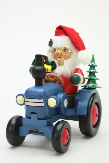 Räuchermännchen Weihnachtsmann auf Traktor