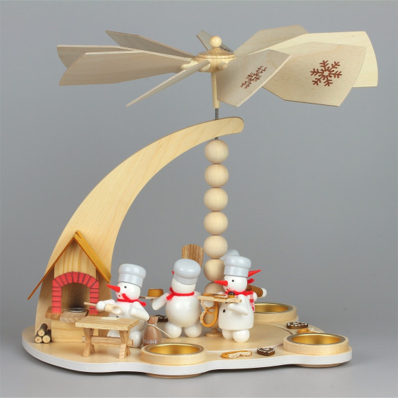 Schneemann-Teelichtpyramide Weihnachtsbäckerei mit Räucherbackofen