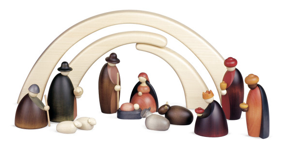 Weihnachtskrippe Krippenfiguren mit Stall als Set, 14-teilig