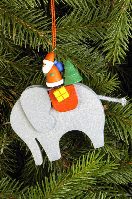 Baumbehang Elefant mit Weihnachtsmann
