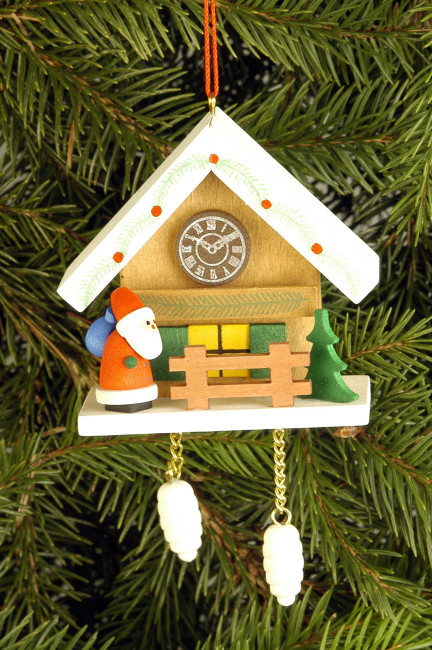 Baumbehang Uhrenhäuschen braun mit Nikolaus