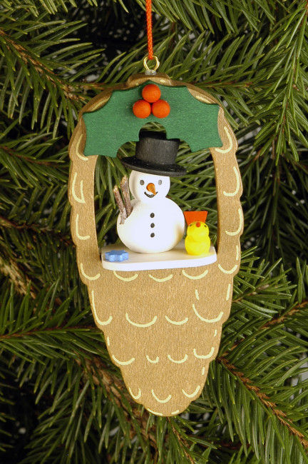 Baumbehang Zapfen mit Schneemann und Vogel