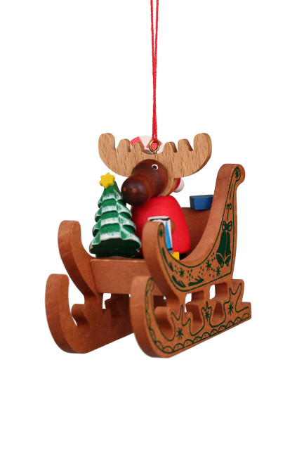 Baumbehang Elch Weihnachtsmann im Schlitten