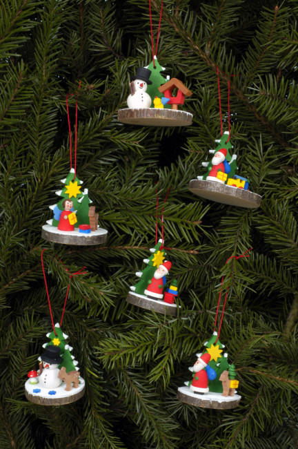 Baumbehang Baumscheiben mit Schneemann Weihnachtsmann, 6-teilig