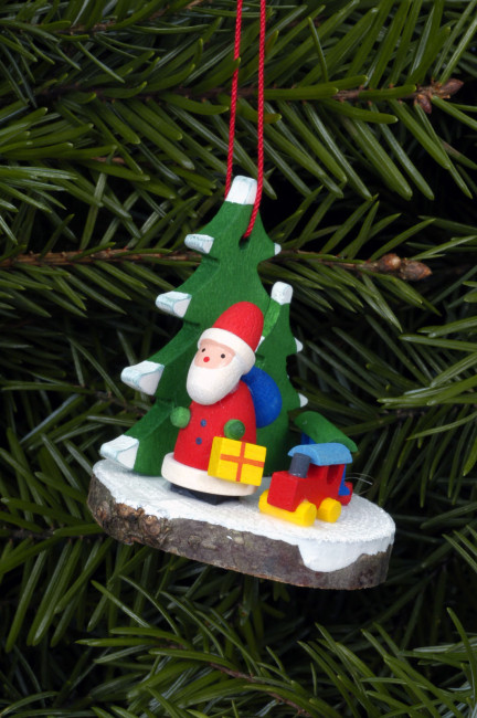 Baumbehang Weihnachtsmann mit Zug auf Baumscheibe