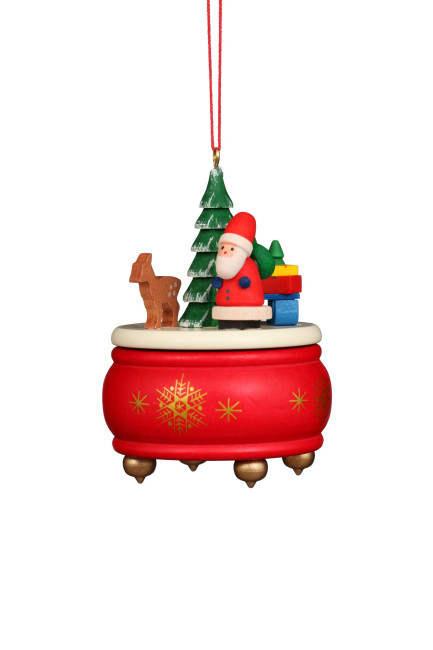 Baumbehang Spieldose rot mit Weihnachtsmann