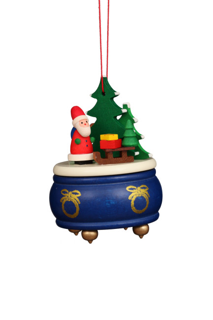Baumbehang Spieldose blau mit Weihnachtsmann