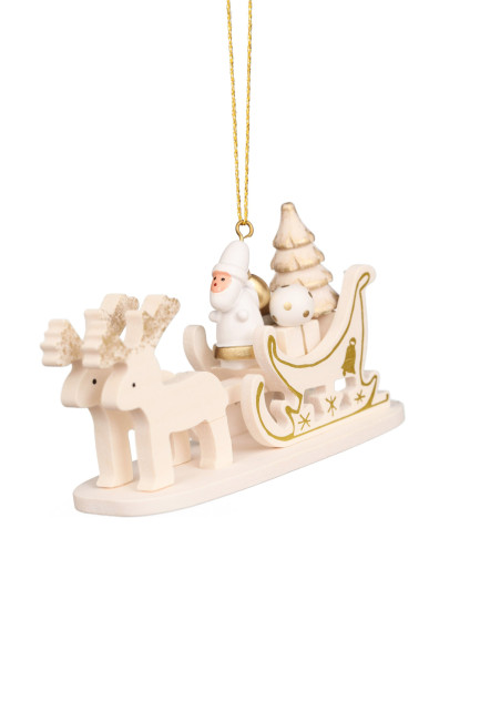 Baumbehang Schlitten weiß mit Weihnachtsmann