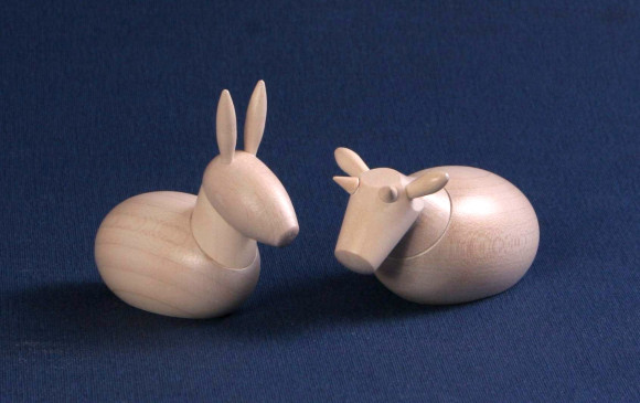 Schalling Krippenfiguren Ochse & Esel, weiß lasiert