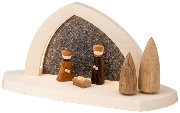 LED-Gesteinsbogen Breite 31 cm, natur, Christi Geburt USB-C