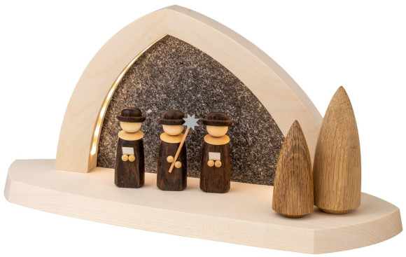 Seiffener Volkskunst LED-Gesteinsbogen Breite 31 cm, natur, Weihnachtssänger Kurrende USB-C