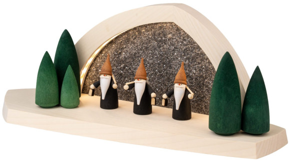 Seiffener Volkskunst LED-Gesteinsbogen Breite 37 cm, natur, Bergwichtel USB-C