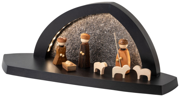 Seiffener Volkskunst LED-Gesteinsbogen Breite 37 cm, anthrazit, Christi Geburt USB-C