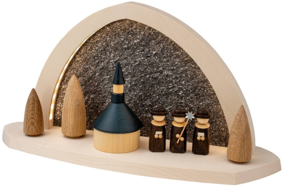 LED-Gesteinsbogen Breite 40 cm, natur, Seiffener Kirche USB-C