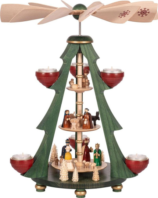 Weihnachtspyramide Baumpyramide Christi Geburt für Teelichter 3-stöckig - 40 cm