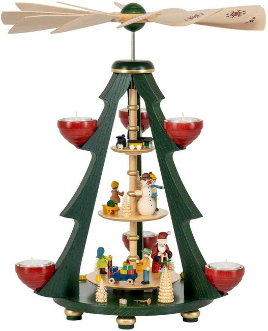Weihnachtspyramide Baumpyramide Weihnachtsbescherung für Teelichter 3-stöckig - 40 cm
