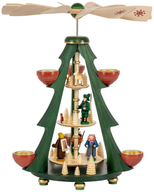 Weihnachtspyramide Baumpyramide Waldleute für Teelichter 3-stöckig - 40 cm - Auslaufartikel