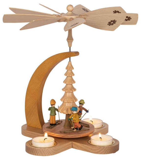 Weihnachtspyramide Winterkinder für Teelichter - 27 cm