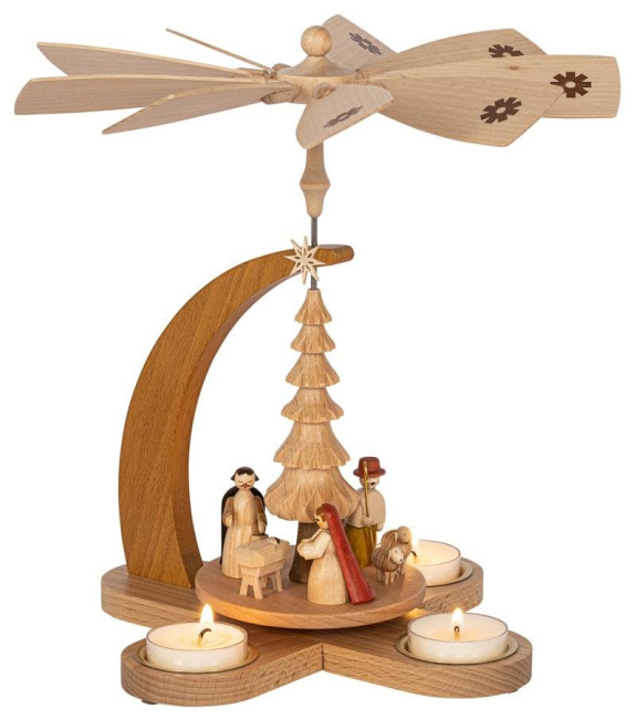 Weihnachtspyramide Christi Geburt für Teelichter - 27 cm