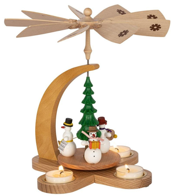 Weihnachtspyramide Schneemänner für Teelichter - 27 cm