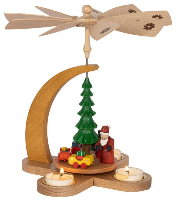 Weihnachtspyramide Weihnachtsmann für Teelichter - 27 cm