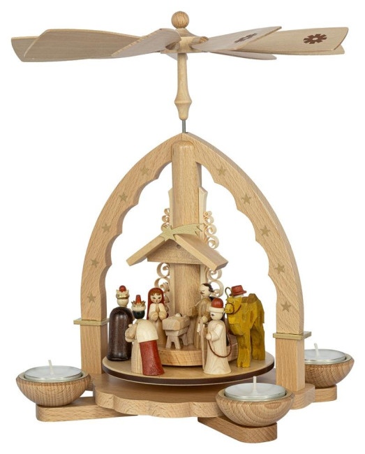 Weihnachtspyramide Christi Geburt für Teelicht und Kerzen - 27 cm