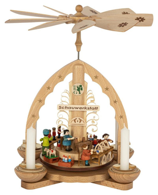 Weihnachtspyramide Schauwerkstatt für Teelicht und Kerzen - 27 cm - Auslaufartikel