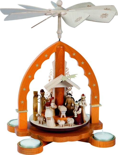 Teelichtpyramide Christi Geburt natur - Auslaufartikel
