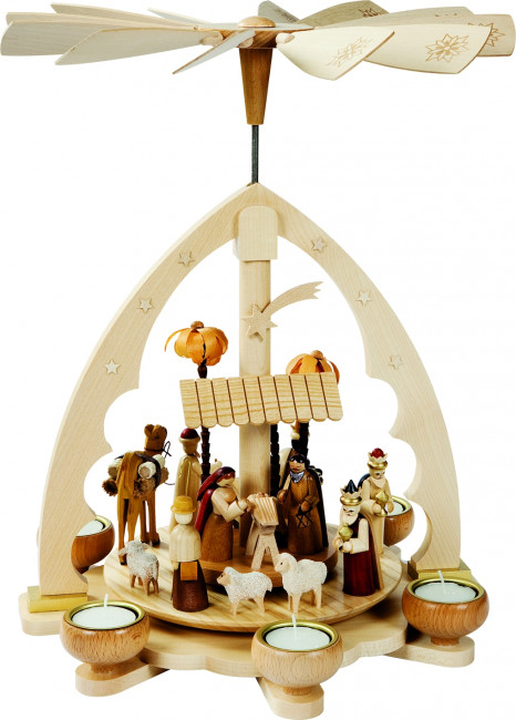 Teelichtpyramide mit Motiv Christi Geburt