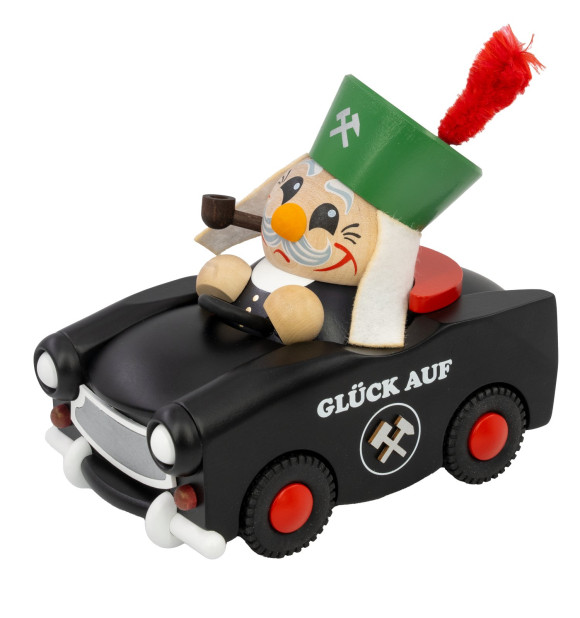 Kugelräuchermännchen mit Trabant "Bergmann im Trabi" Jahresfigur 2025, limitiert und nummeriert