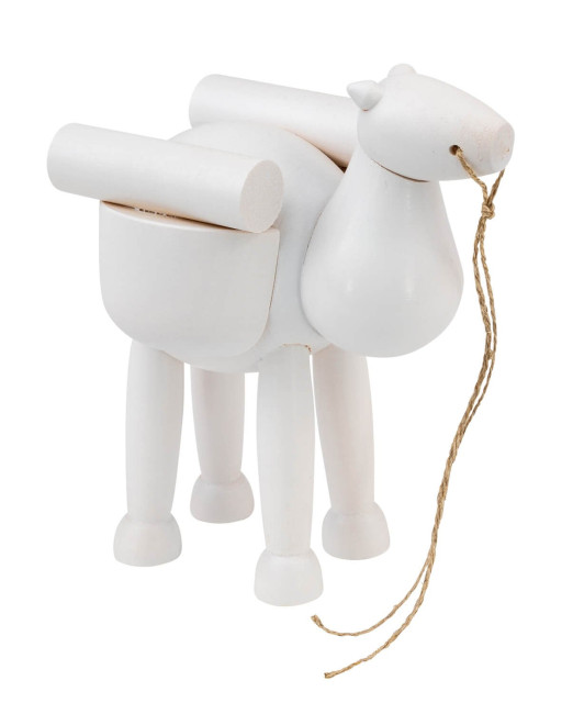 Kamel stehend mit Gepäck, weiß lasiert 