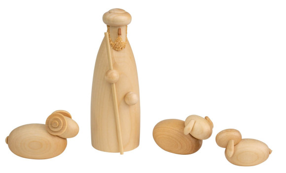 Hirte stehend mit Schafen 4-teilig, natur