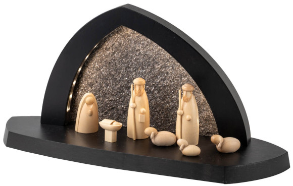Seiffener Volkskunst LED-Gesteinsbogen anthrazit Schalling Christi Geburt mit Hirte USB-C