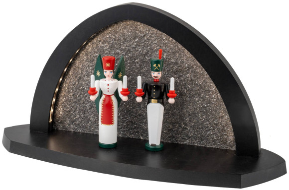 Seiffenr Volkskunst LED-Gesteinsbogen anthrazit Schalling Engel und Bergmann