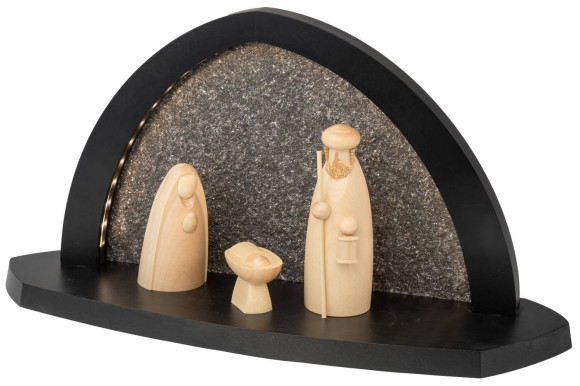 Seiffener Volkskunst LED-Gesteinsbogen Breite 40 cm, anthrazit, Schalling Heilige Familie USB-C